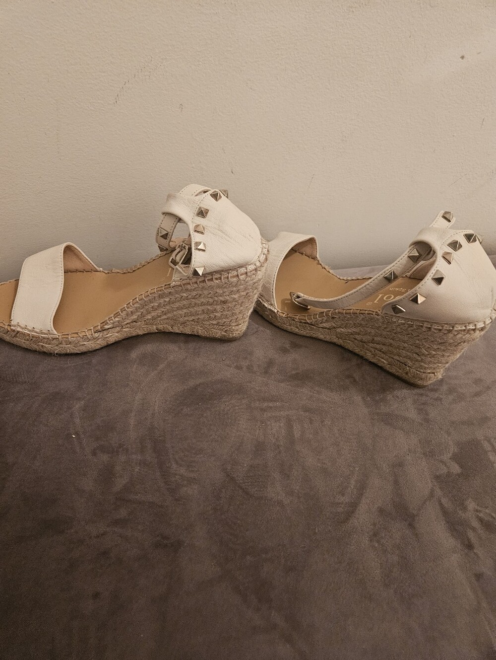 Women’s Creme Espadrille Wedge Sandals with Stud Detail Never Worn
